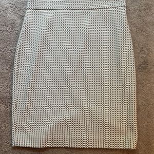 High Waisted Tan Beige Navy Polka Dot Pencil Skirt